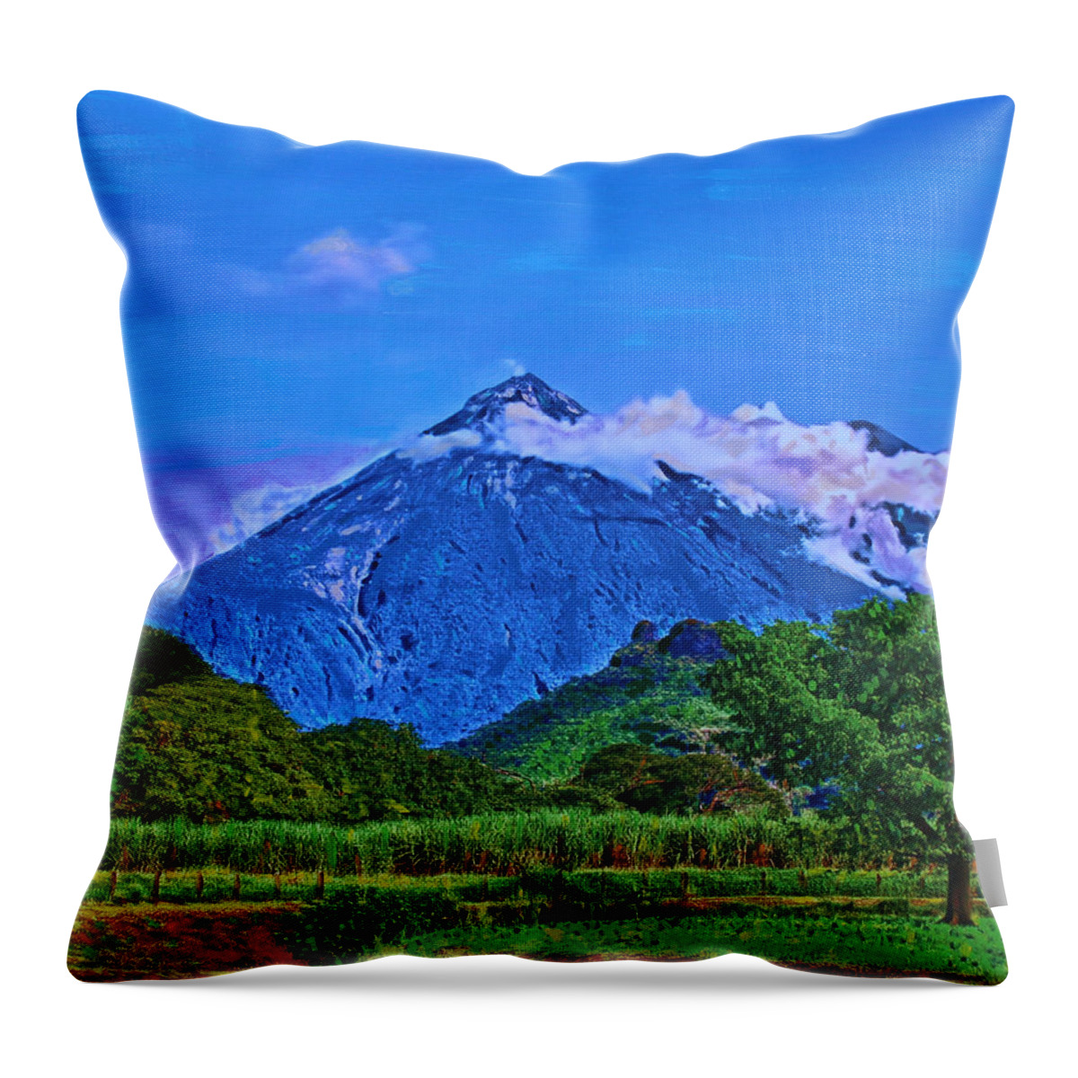 Volcano Throw Pillow featuring the painting Fuego Volcano Guatamala by Deborah Boyd
