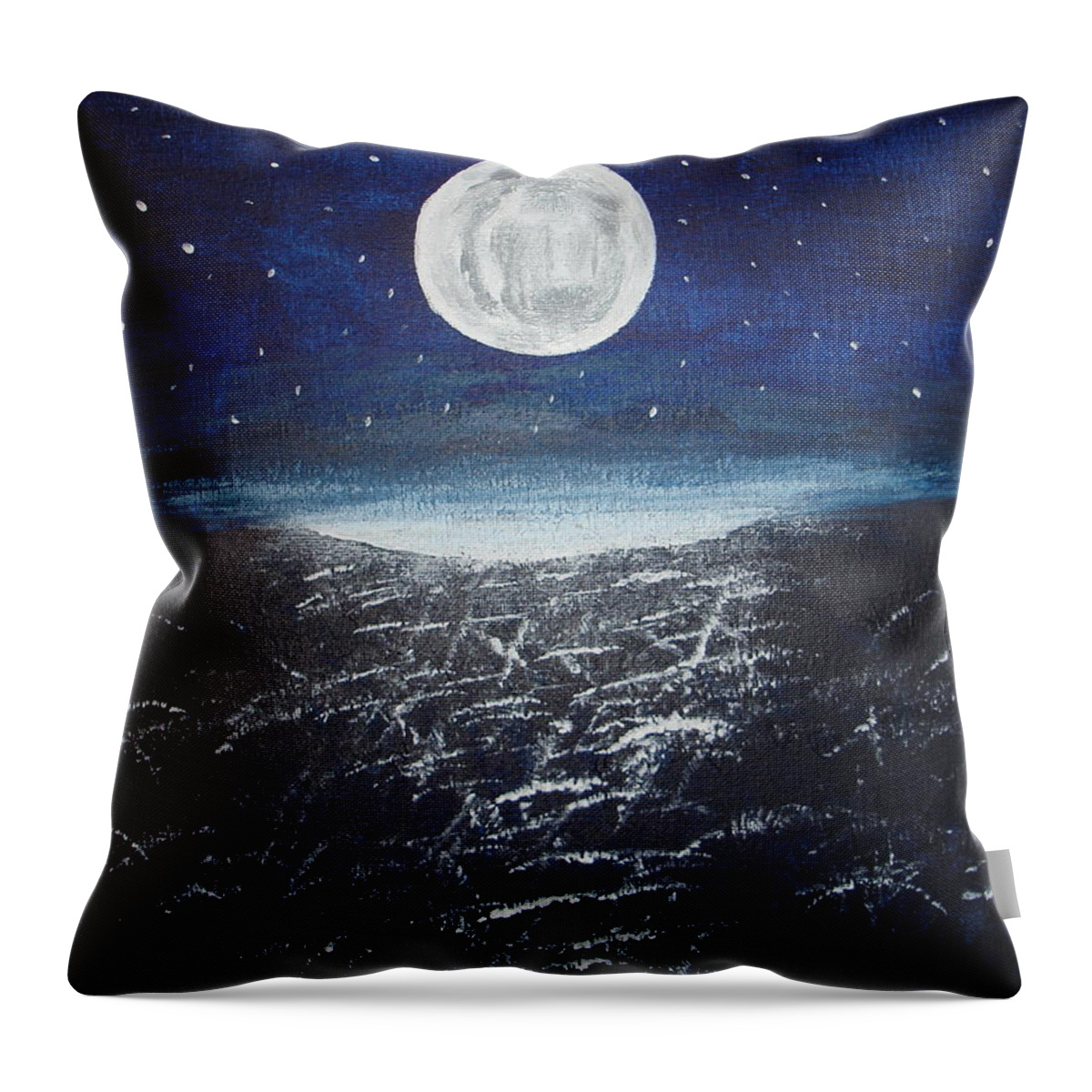 Full Moon Throw Pillow featuring the painting Full Moon over the Water by Angie Butler