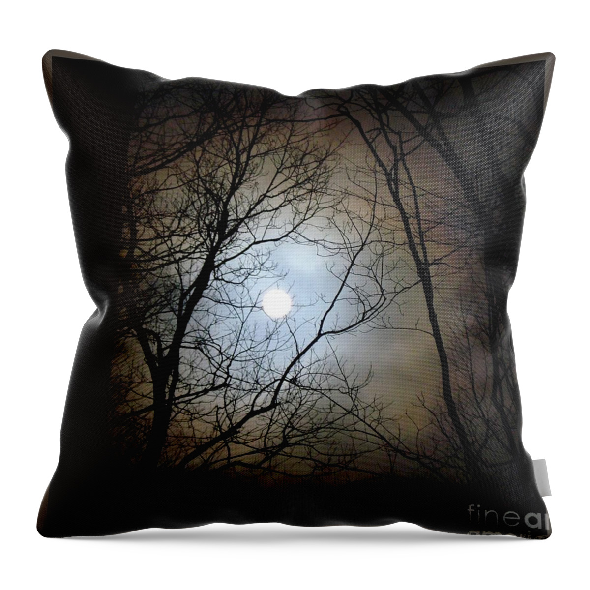 Moon Throw Pillow featuring the photograph Full Moon Through the Trees by Patricia Overmoyer