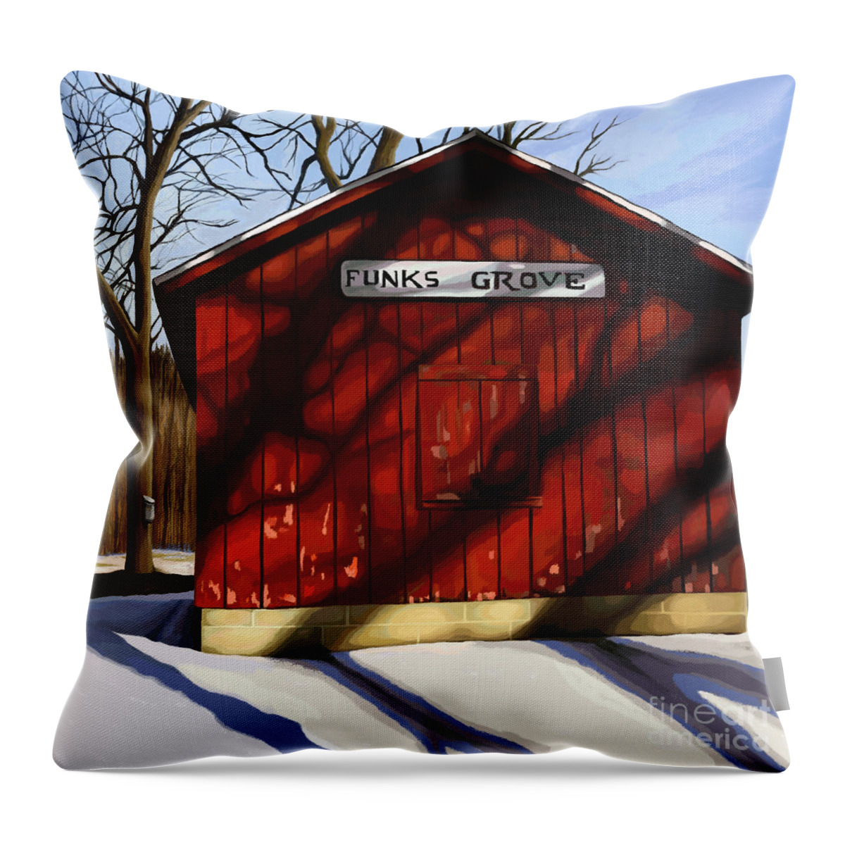 Trees Throw Pillow featuring the painting Funk Maple Sirup Camp by Jackie Case