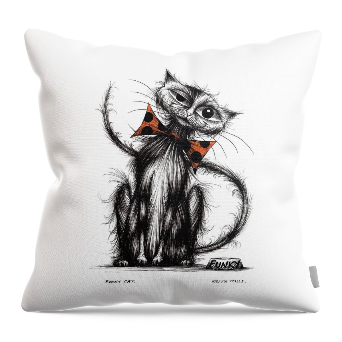 Funky Throw Pillow featuring the drawing Funky cat by Keith Mills