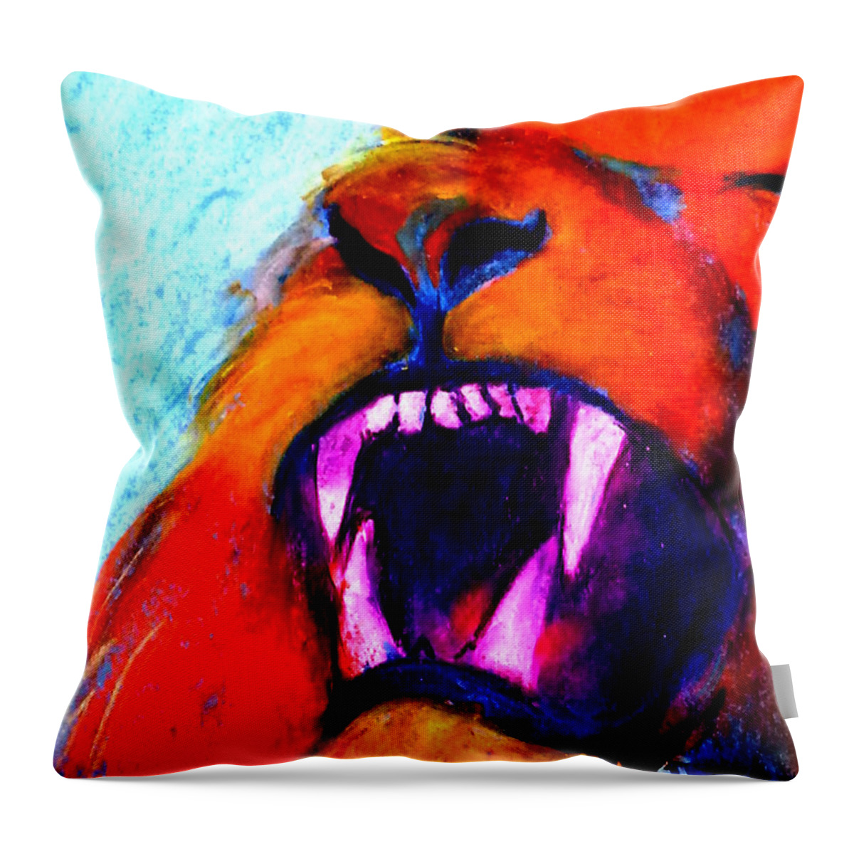 Animals Throw Pillow featuring the painting Funky Lion Roaring Jungle King by Sue Jacobi