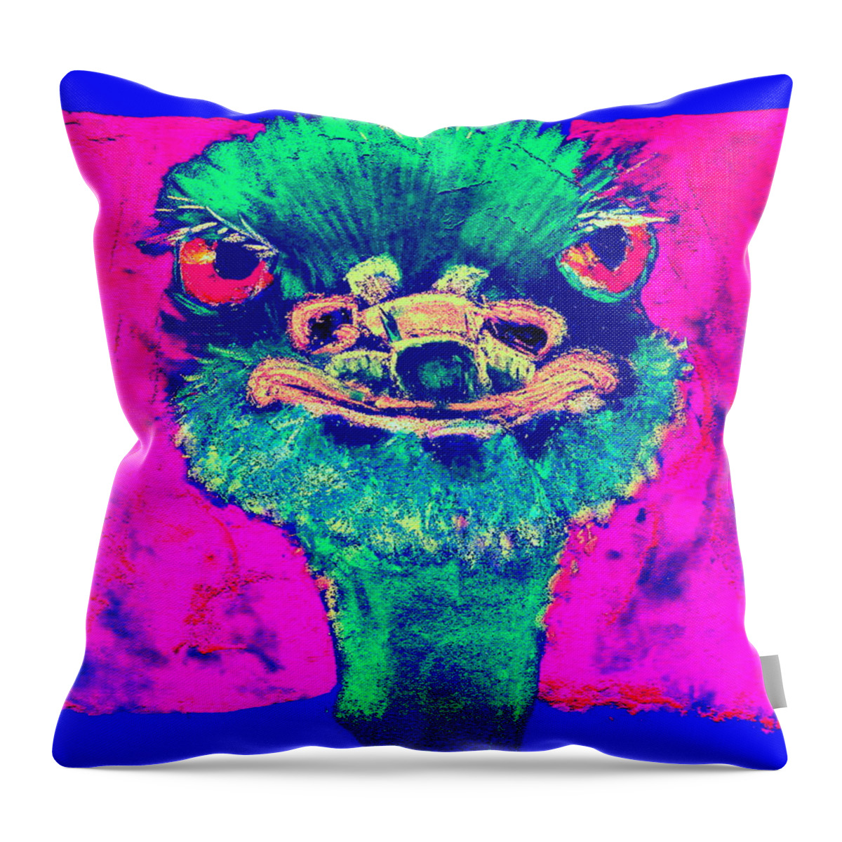 Ostrich Throw Pillow featuring the painting Funky Ostrich Cool Dude Art Prints by Sue Jacobi