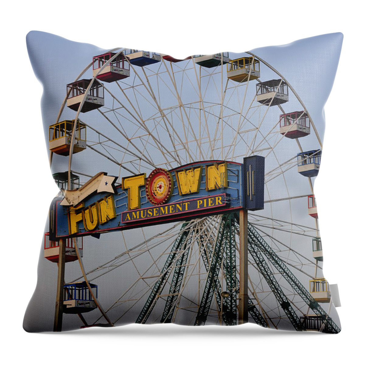 Funtown Pier Throw Pillow featuring the photograph Funtown Ferris Wheel by Terry DeLuco