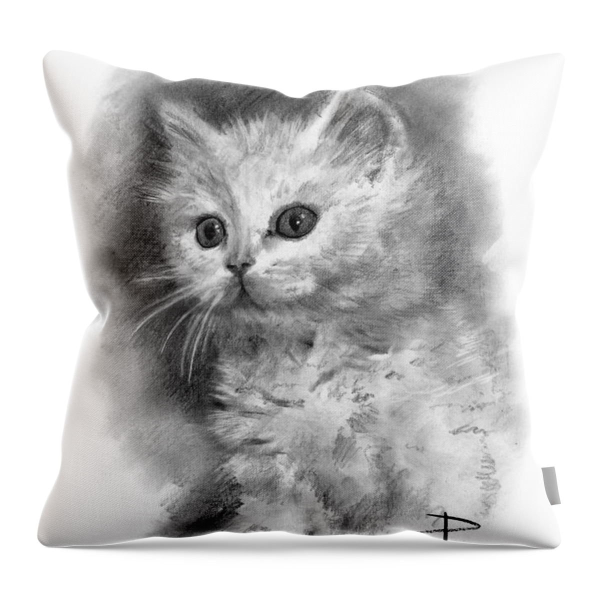 Pussycat Throw Pillow featuring the drawing Furball by Paul Davenport
