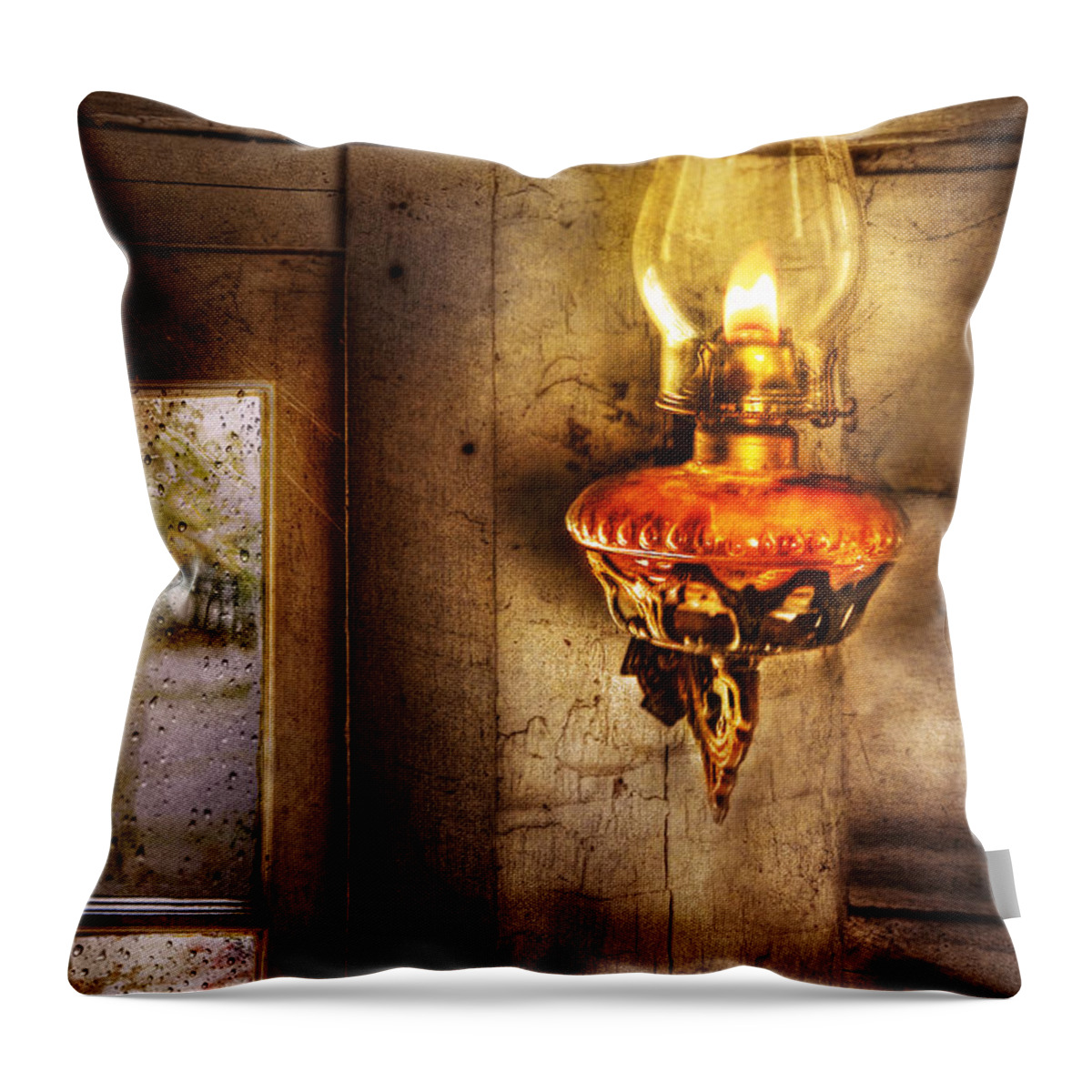 Savad Throw Pillow featuring the photograph Furniture - Lamp - Kerosene Lamp by Mike Savad