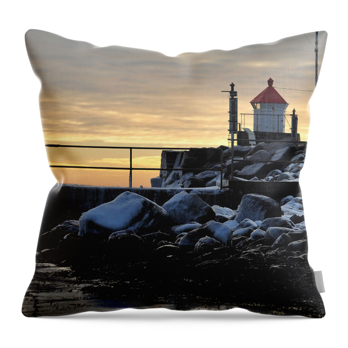 Frost Throw Pillow featuring the photograph Fyllinga Lighthouse by Randi Grace Nilsberg