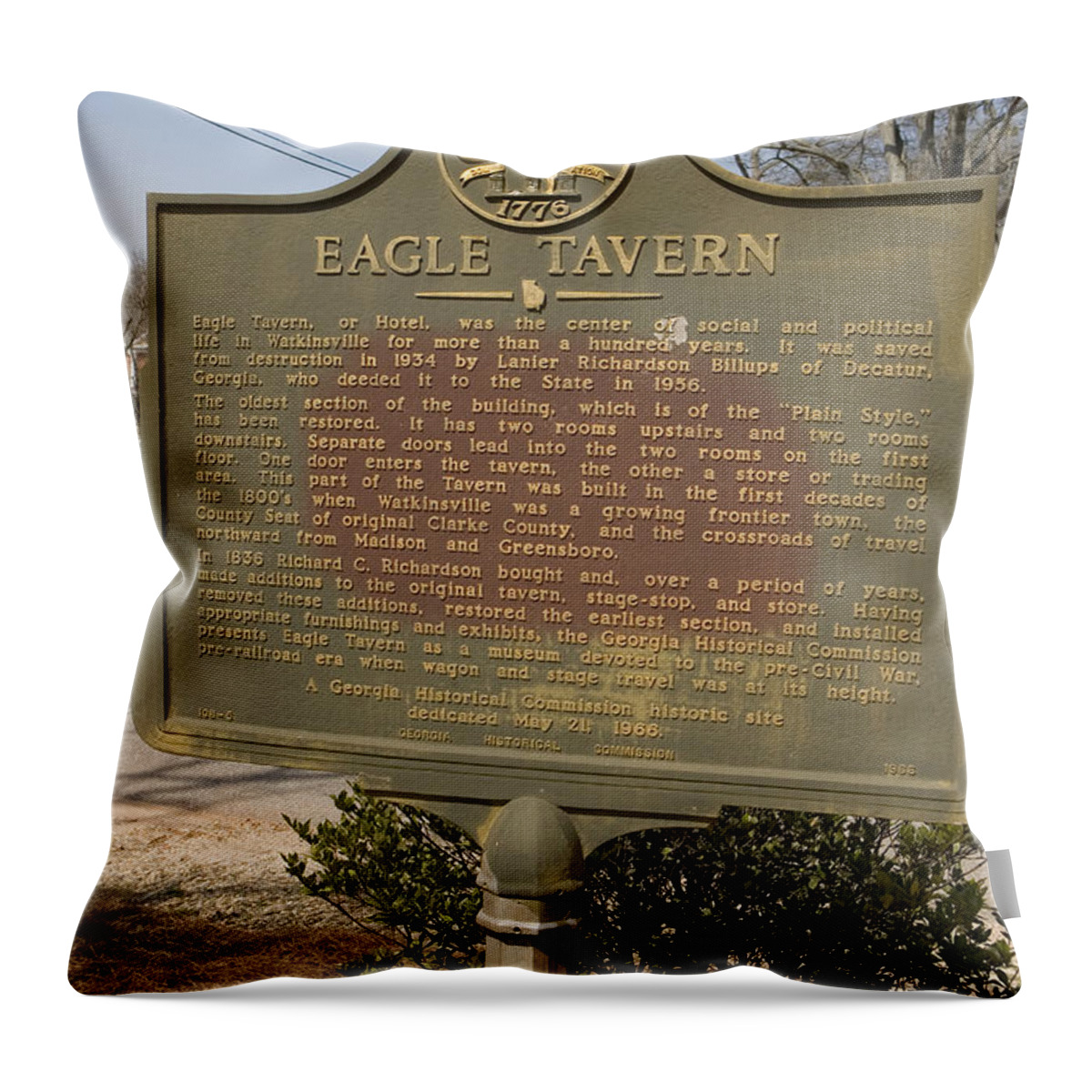 Travel Throw Pillow featuring the photograph GA-108-5 Eagle Tavern by Jason O Watson