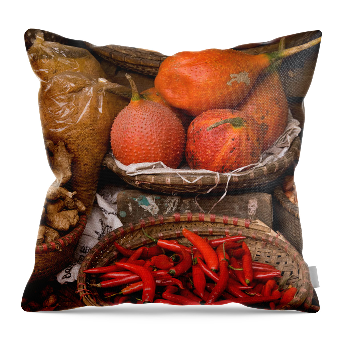 Basket Throw Pillow featuring the photograph Gac Fruit 02 by Rick Piper Photography