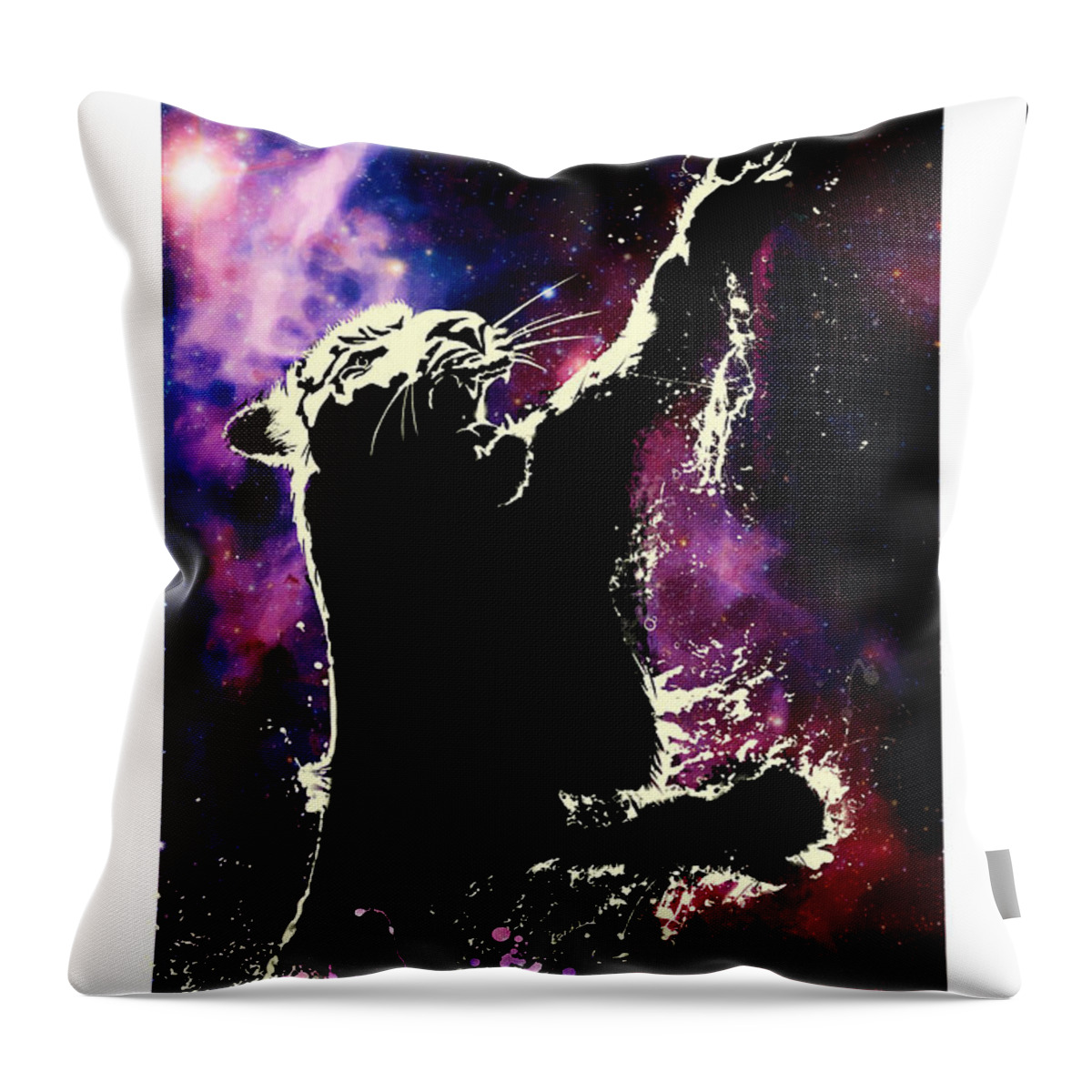 Space Throw Pillow featuring the painting Galactic Tiger by Sassan Filsoof