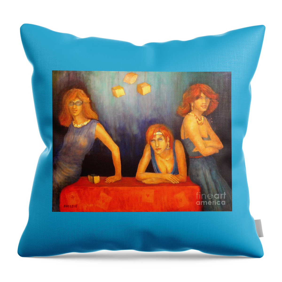 Lady Painting Throw Pillow featuring the painting Game Table by Dagmar Helbig