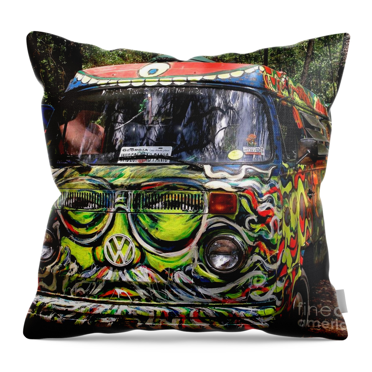 Vw Throw Pillow featuring the photograph Garcia VW Bus by Angela Murray