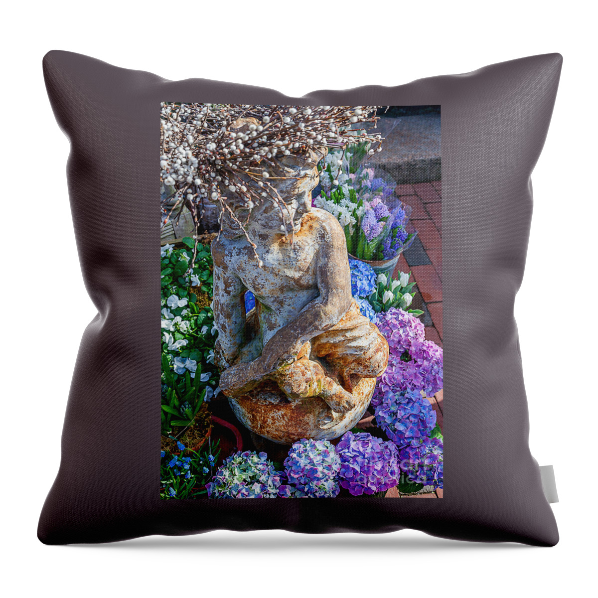 America Throw Pillow featuring the photograph Garden Cherub by Susan Cole Kelly