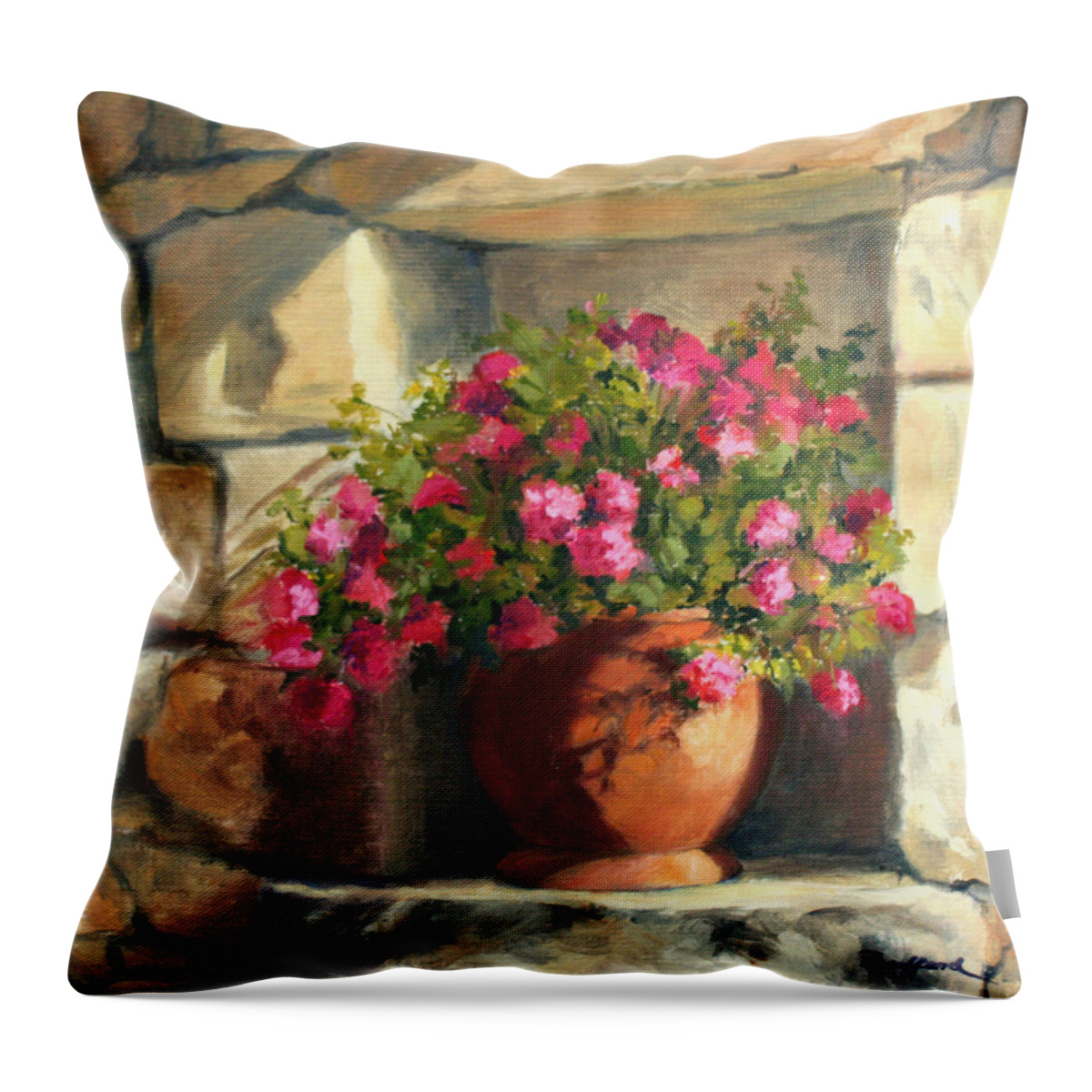 European Throw Pillow featuring the painting Garden Niche II by Vikki Bouffard