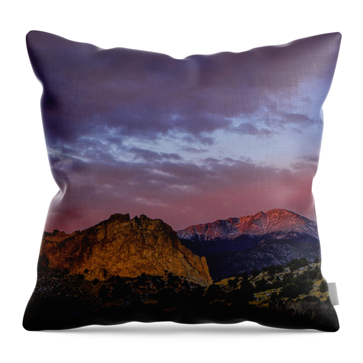 Steve White Throw Pillow featuring the photograph Garden of the Gods and Pike's Peak by Steve White