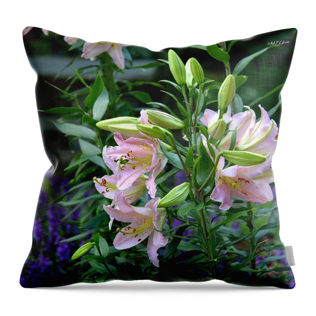Garden Pink Lilies Throw Pillow featuring the photograph Garden Pink Lilies by Maria Urso