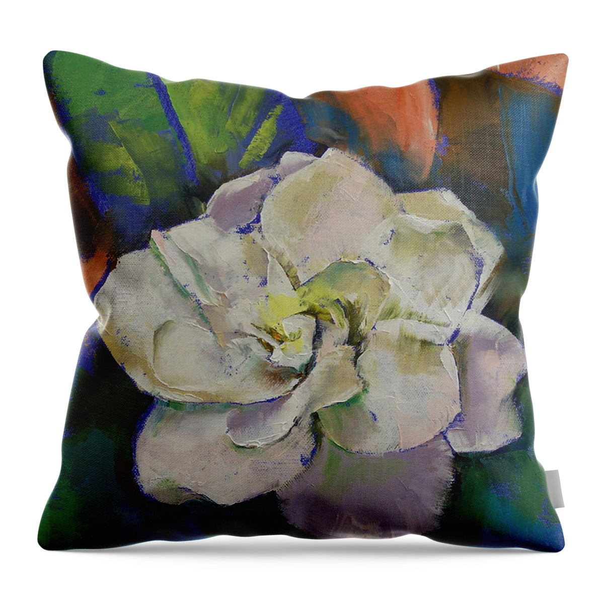 Gardenia Throw Pillow featuring the painting Gardenia by Michael Creese