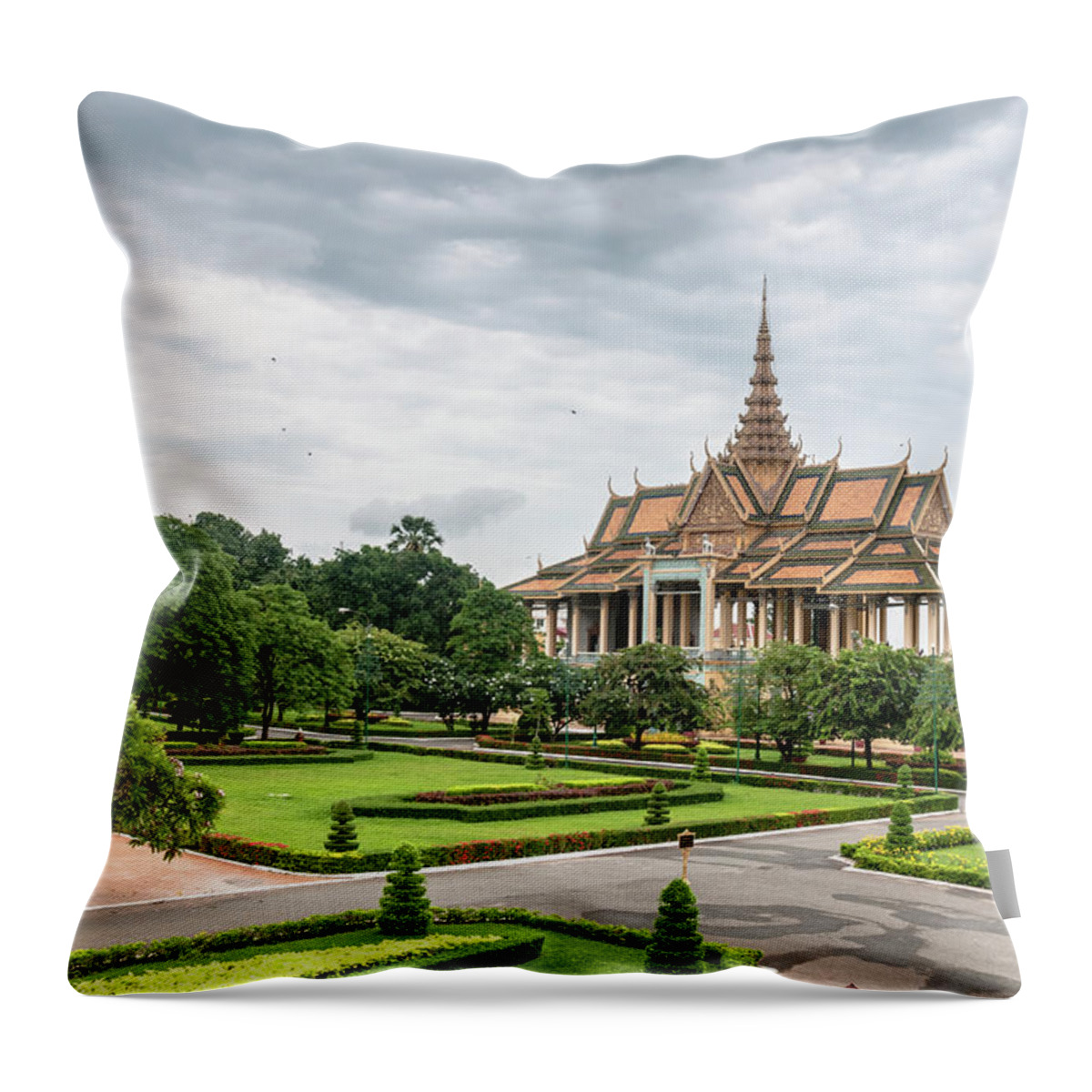 Southeast Asia Throw Pillow featuring the photograph Gardens At The Royal Palace In Phnom by Tbradford