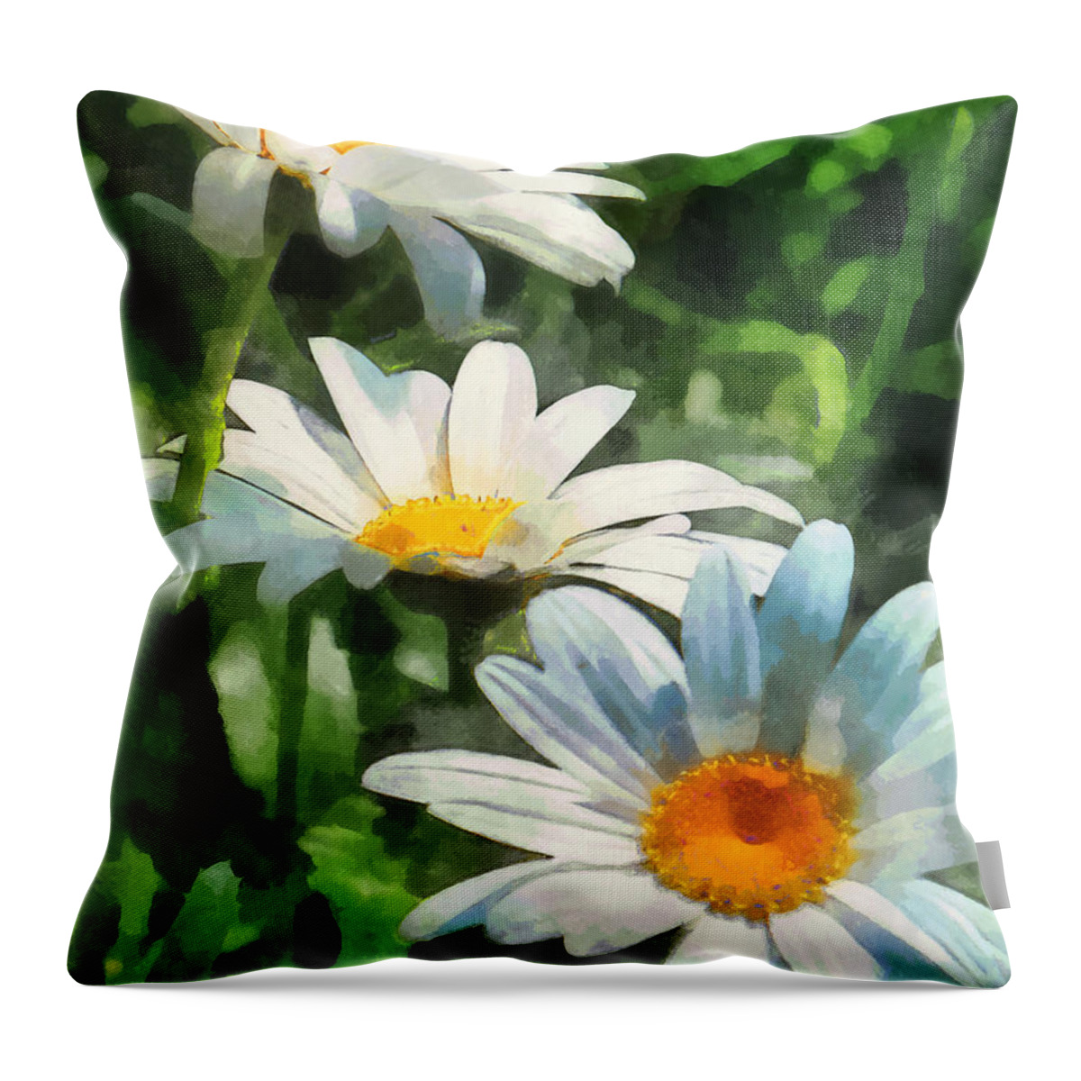 Daisy Throw Pillow featuring the photograph Gardens - Three White Daisies by Susan Savad