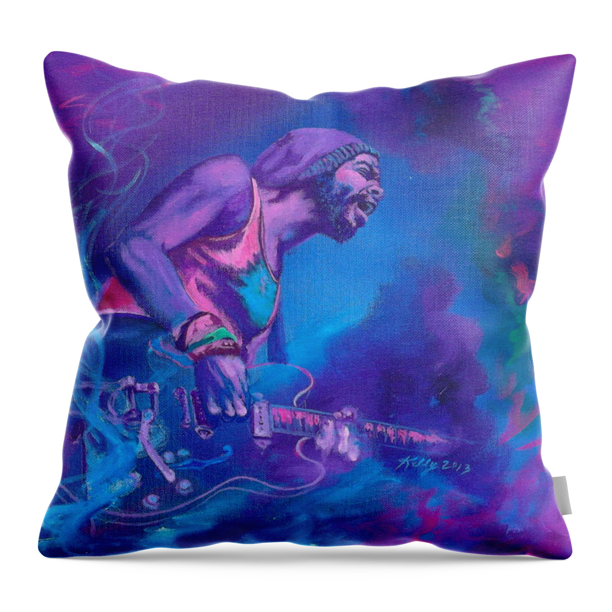 Abstract Throw Pillow featuring the painting Gary Clark Jr. by Kathleen Kelly Thompson