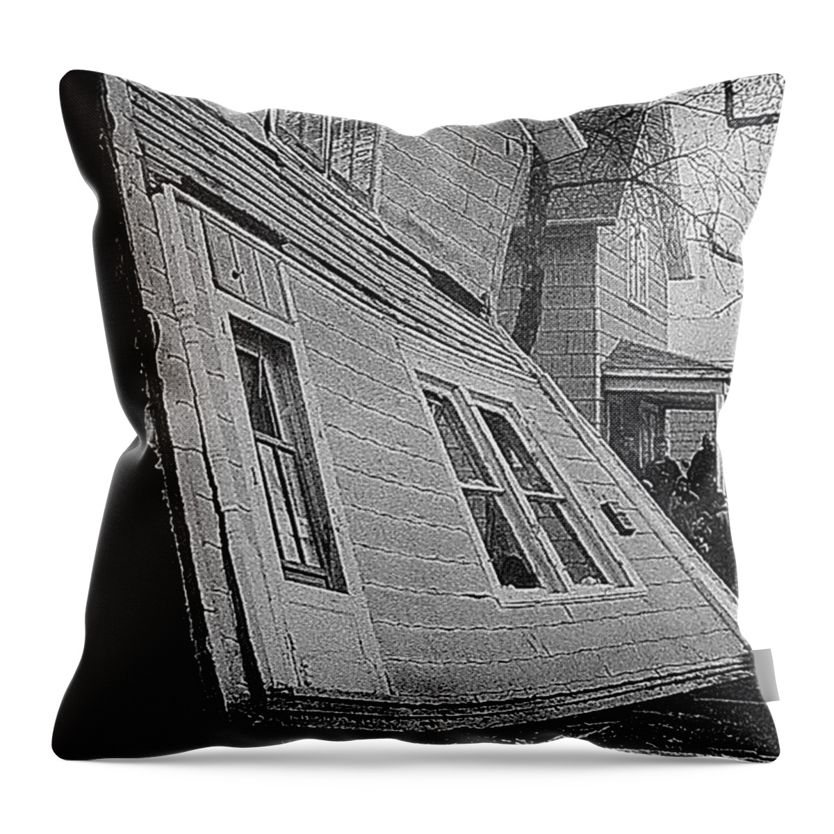Gas Explosion Onlookers Aberdeen South Dakota 1966 Black And White Throw Pillow featuring the photograph Gas explosion onlookers Aberdeen South Dakota 1966 black and white by David Lee Guss