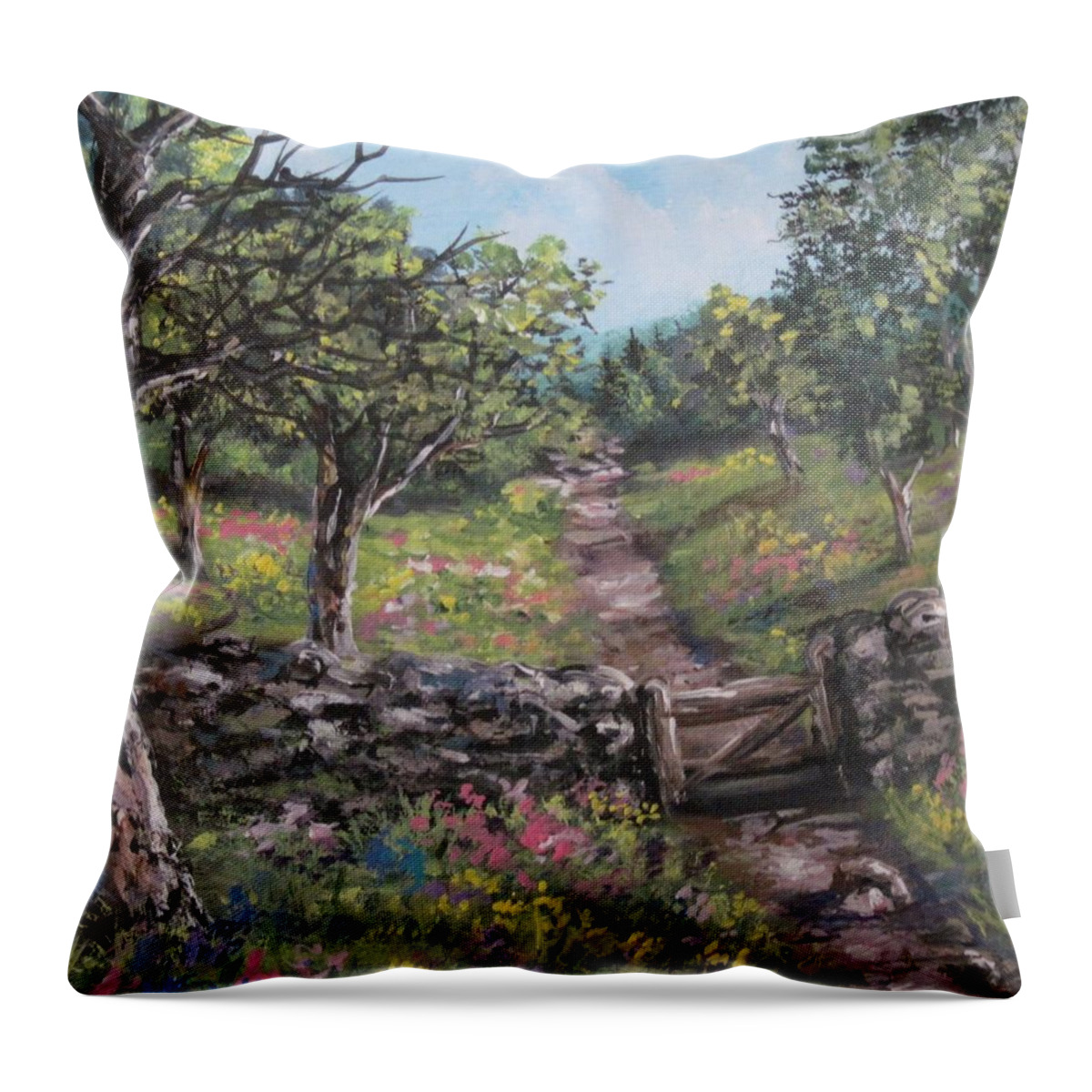 Landscape Throw Pillow featuring the painting Gated pathways by Megan Walsh