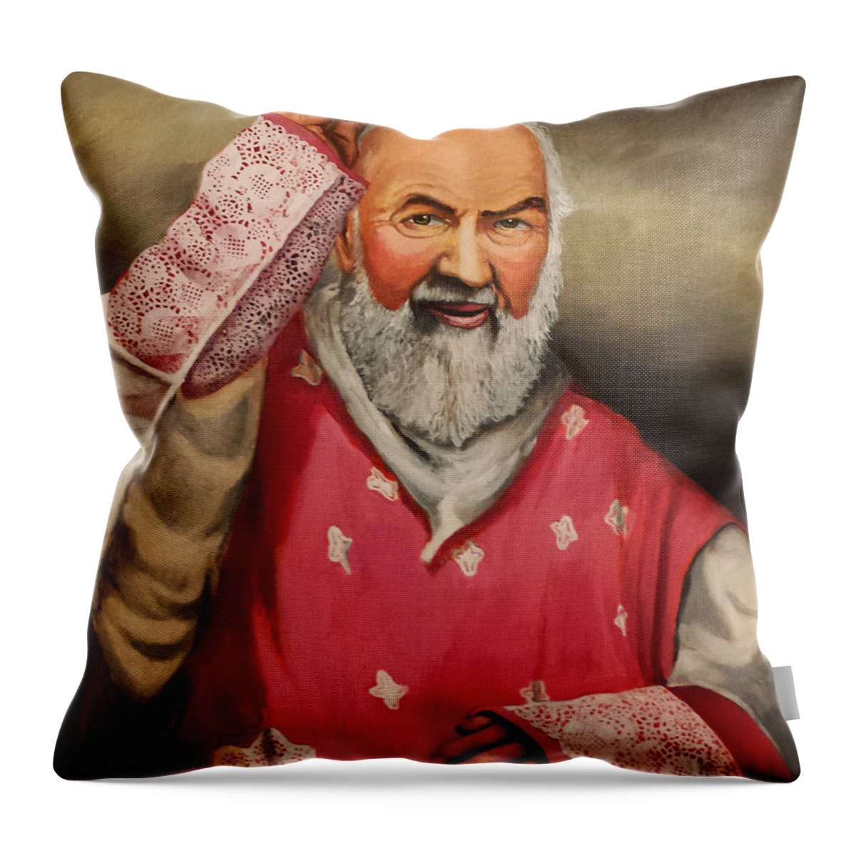 Saint Padre Pio Throw Pillow featuring the painting Gaudete Sunday by John Genuard