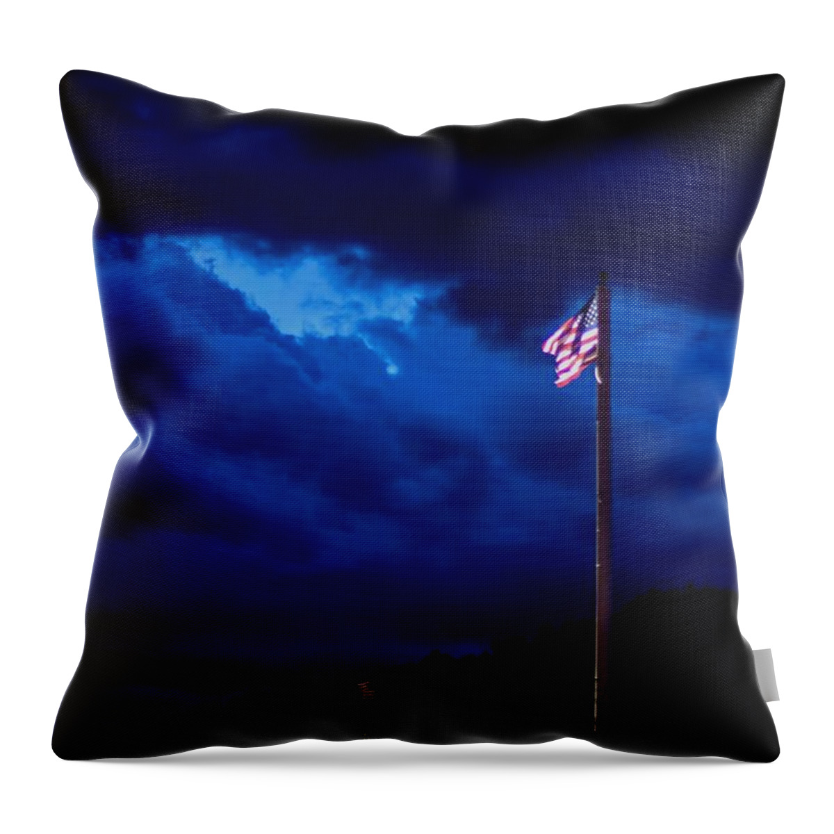 American Flag Throw Pillow featuring the photograph Gave proof through the night that our flag was still there. by Donald J Gray