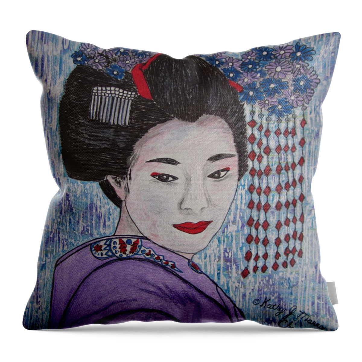 Oriental Throw Pillow featuring the painting Geisha Girl by Kathy Marrs Chandler