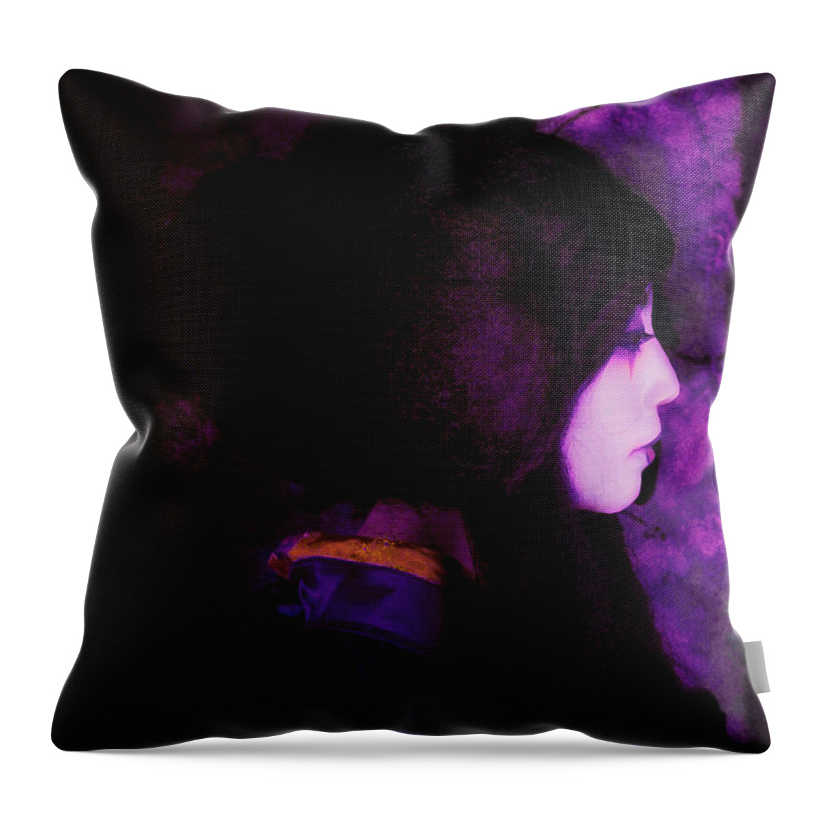 Geisha Throw Pillow featuring the photograph Geisha in purple and pink by Jeff Burgess