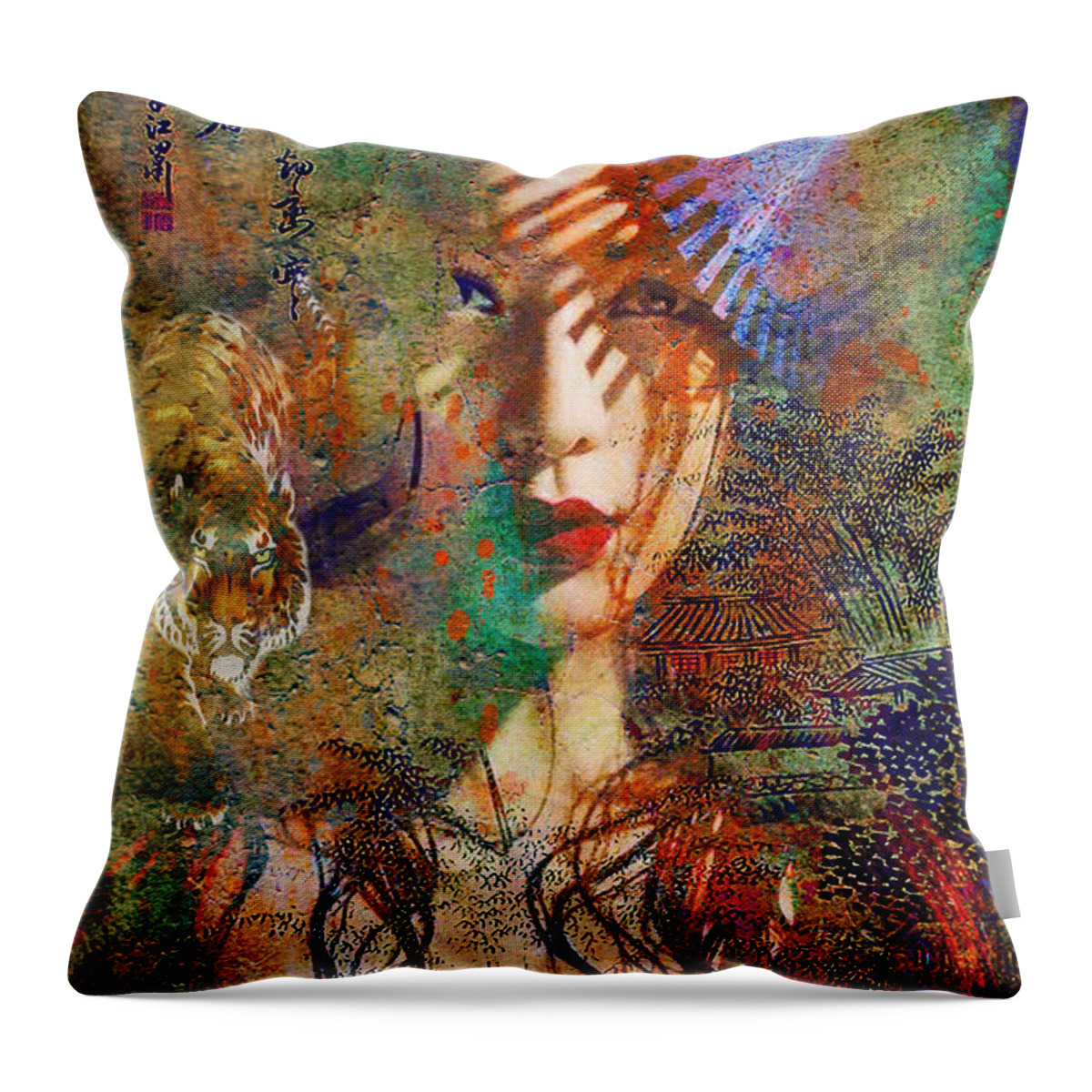 Geisha Throw Pillow featuring the digital art Geisha Print by Greg Sharpe