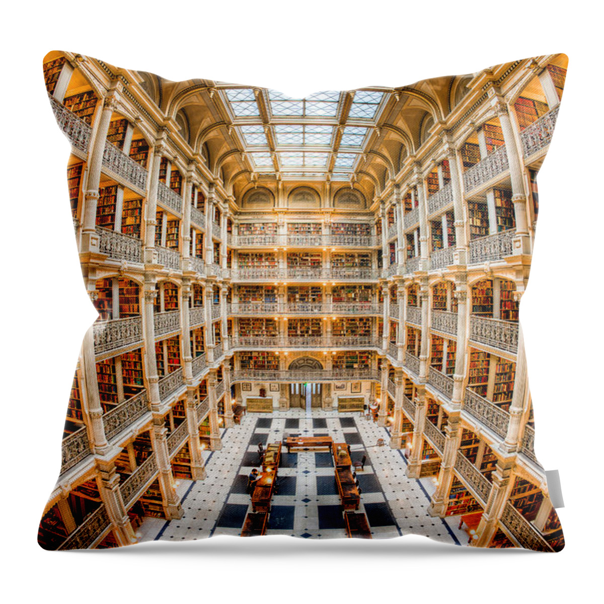 Clarence Holmes Throw Pillow featuring the photograph George Peabody Library III by Clarence Holmes