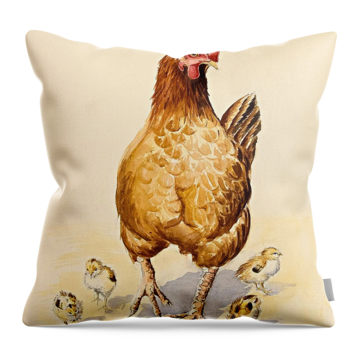 Chicken Throw Pillow featuring the George's Hen and her Chicks by Alison Cooper