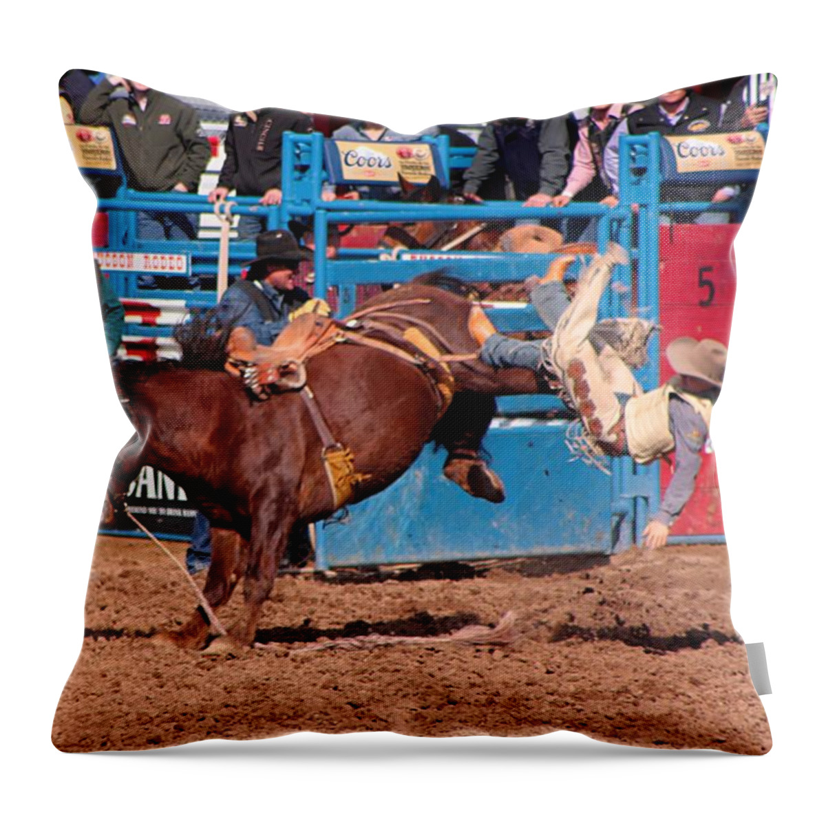 Rodeo. Rodeos Throw Pillow featuring the photograph Getting Off Is Easy by Joe Kozlowski
