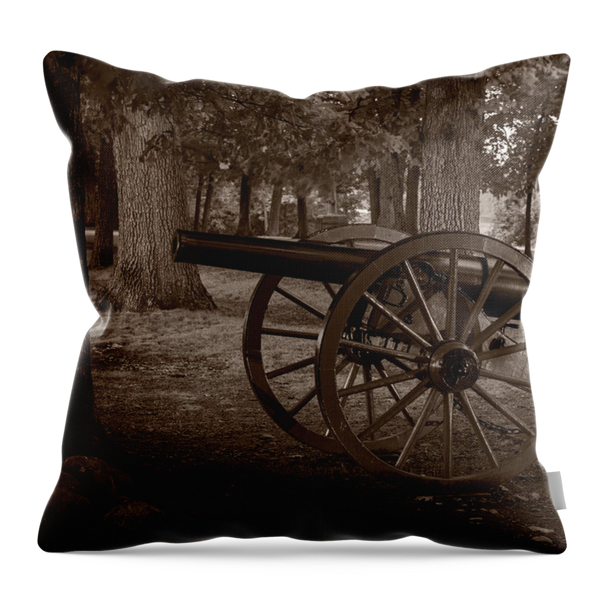 Gettysburg Throw Pillow featuring the photograph Gettysburg Cannon B W by Steve Gadomski