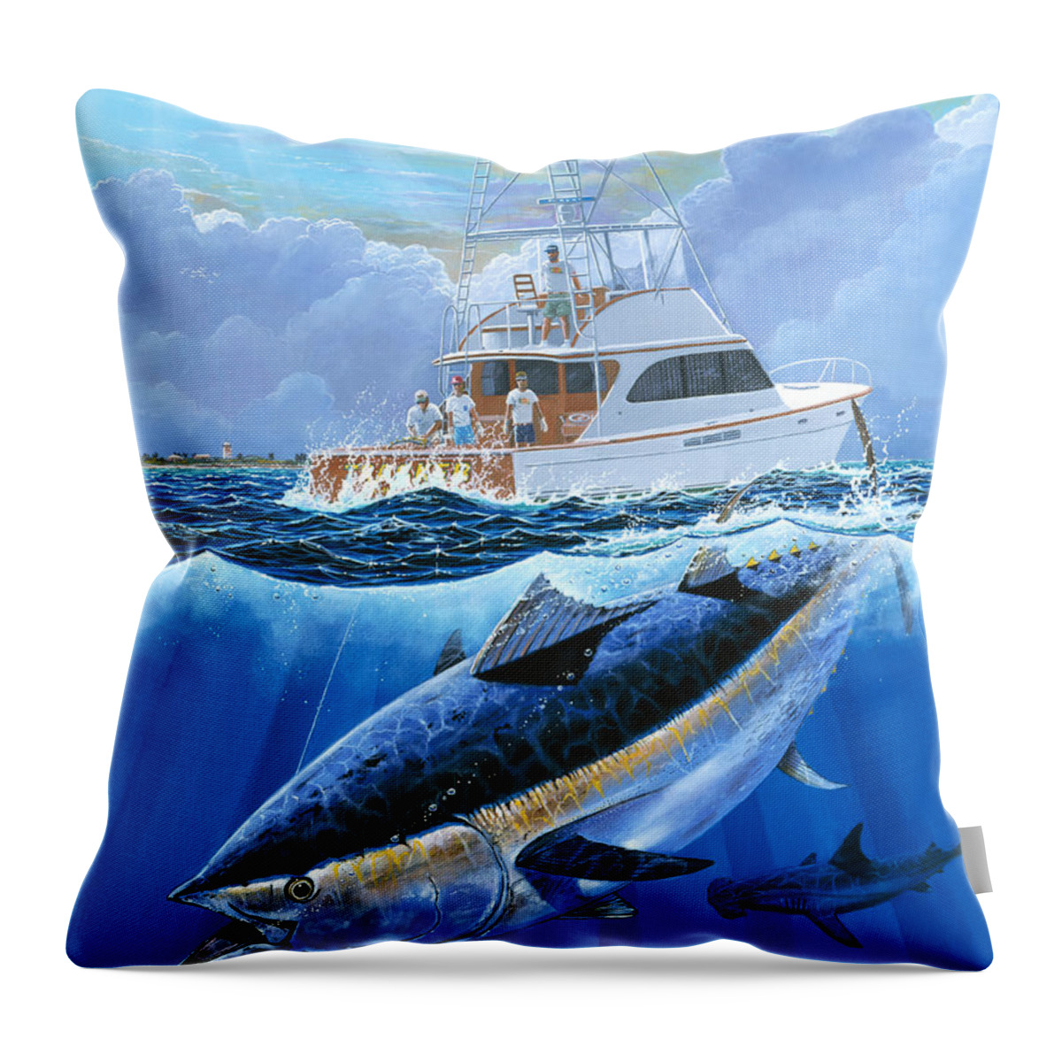 Bluefin Tuna Throw Pillow featuring the painting Giant Bluefin Off00130 by Carey Chen