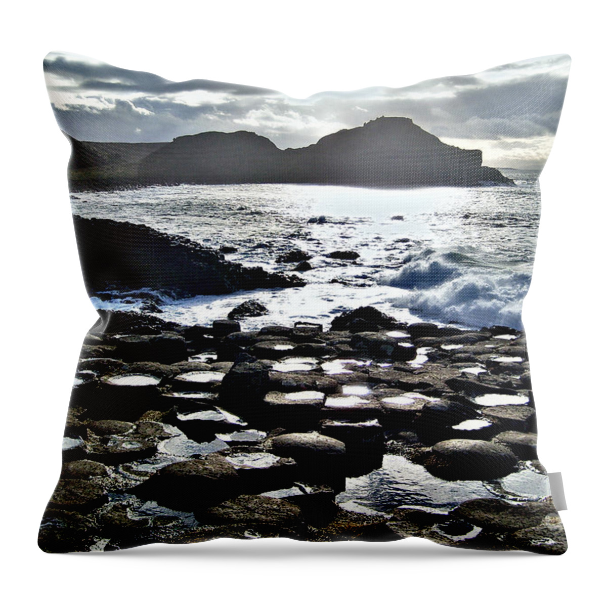 Giant's Causeway Throw Pillow featuring the photograph Giant's Causeway sunset by Nina Ficur Feenan