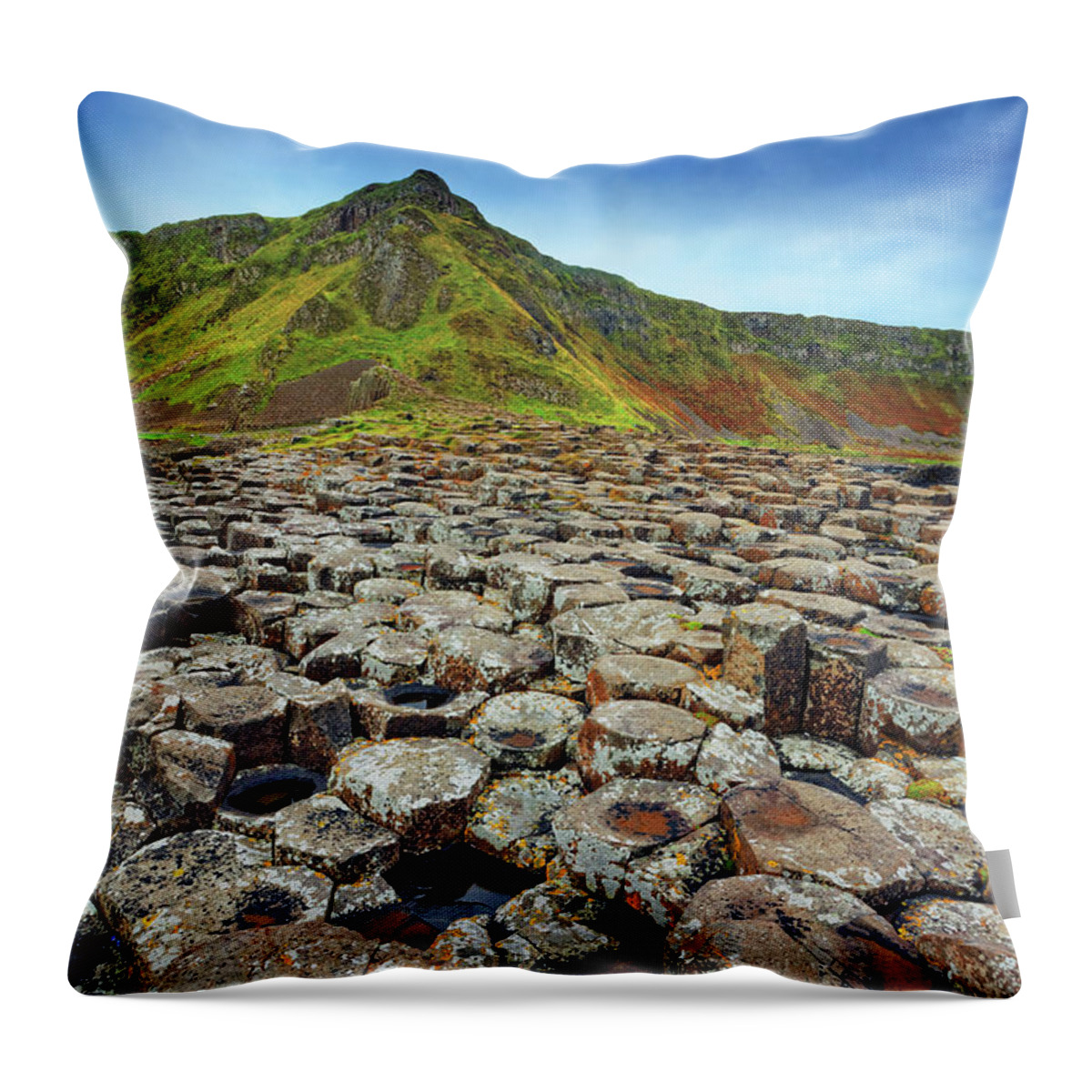 Natural Column Throw Pillow featuring the photograph Giants Causeway On A Cloudy Day by Mammuth