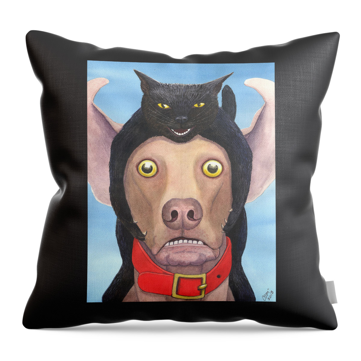Cat Throw Pillow featuring the painting Giddyup Pink Dog by Catherine G McElroy