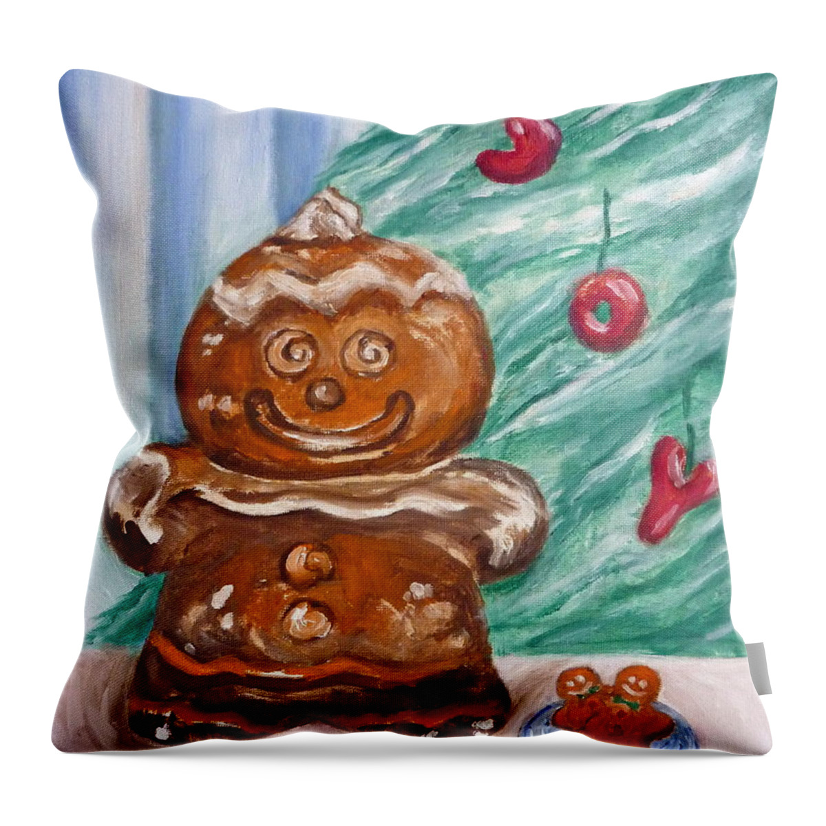 Christmas Throw Pillow featuring the painting Gingerbread Cookies by Victoria Lakes