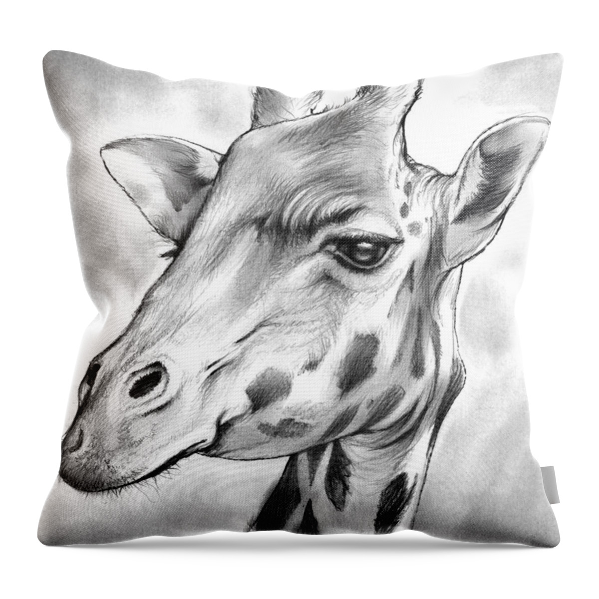 Giraffe Throw Pillow featuring the drawing Giraffe by Greg Joens