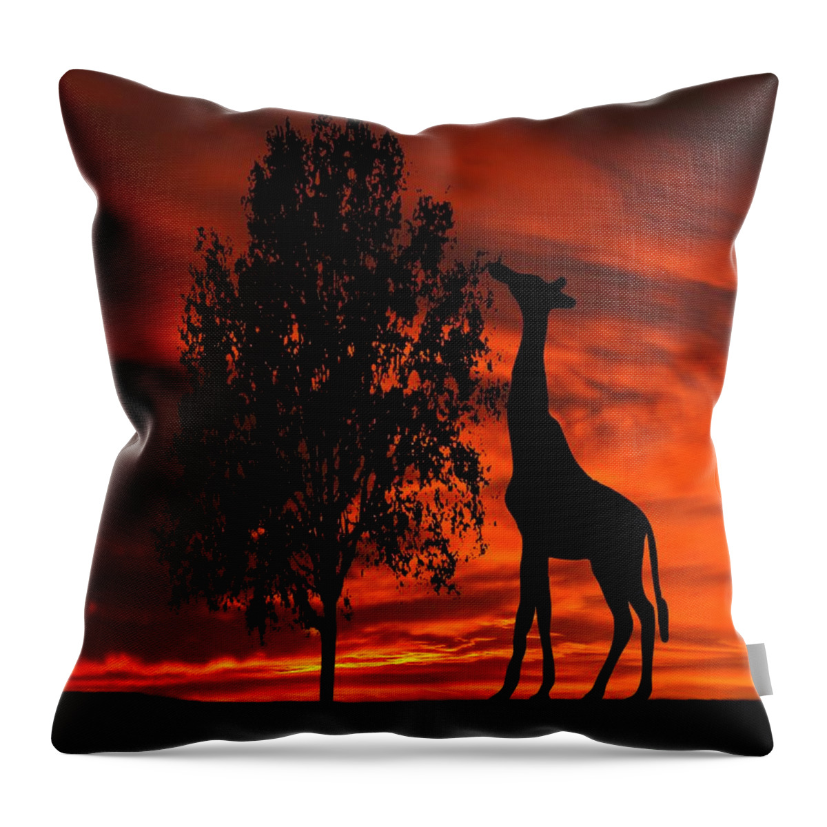 Giraffe Throw Pillow featuring the photograph Giraffe Sunset Silhouette Series by David Dehner
