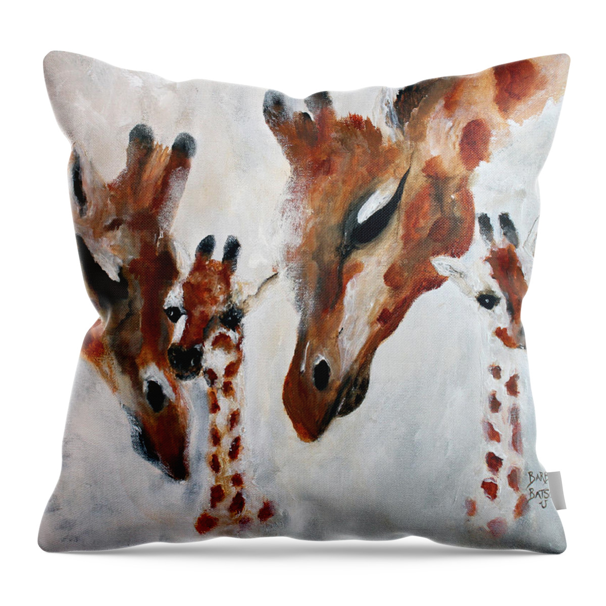 Giraffe Throw Pillow featuring the painting Giraffes - Oh Baby by Barbie Batson