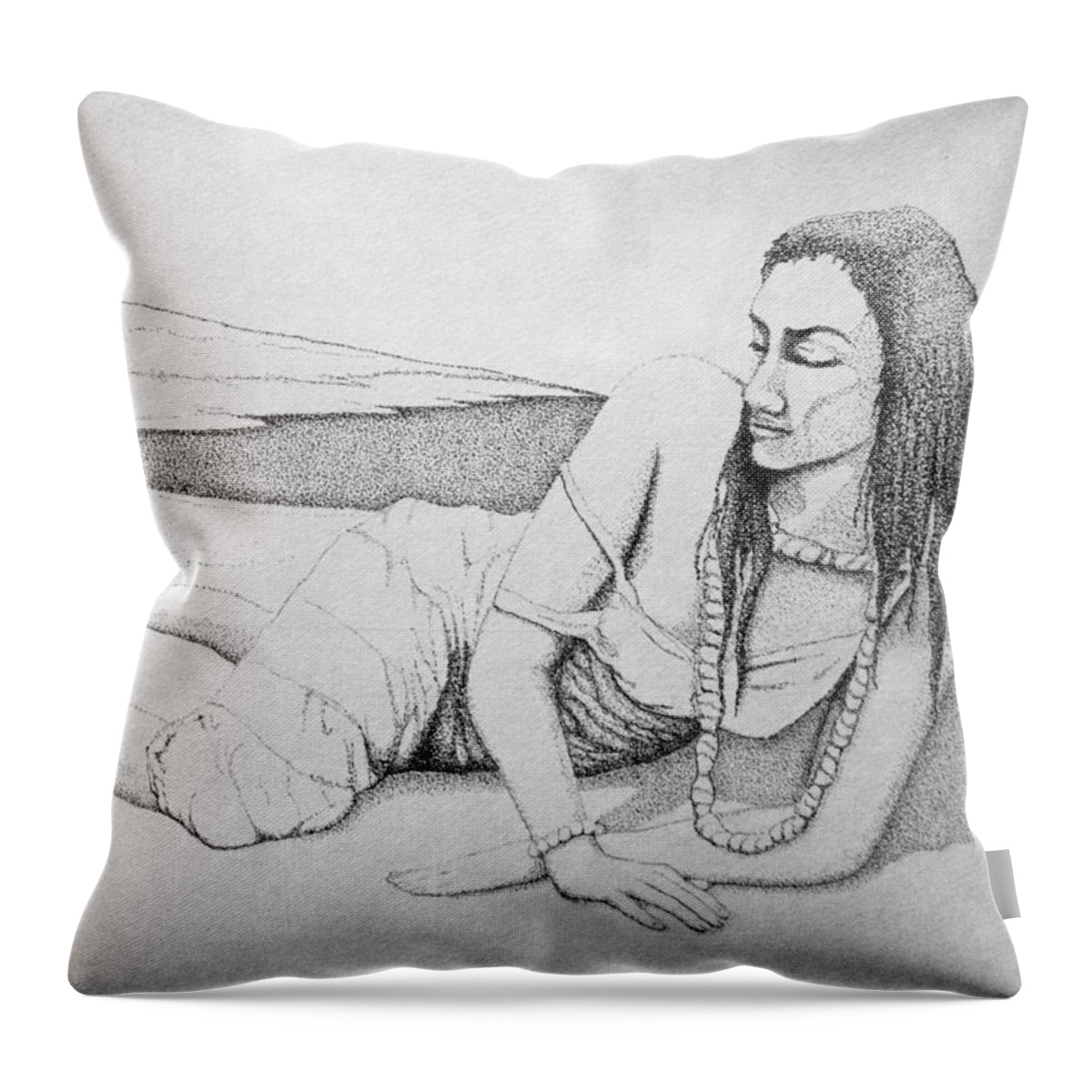 Beach Throw Pillow featuring the drawing Girl On Beach by Mr Dill