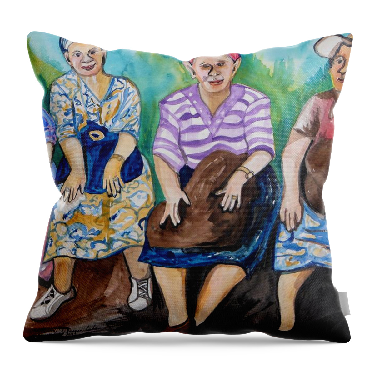 Girls Day Out Throw Pillow featuring the painting Girls Day Out by Esther Newman-Cohen