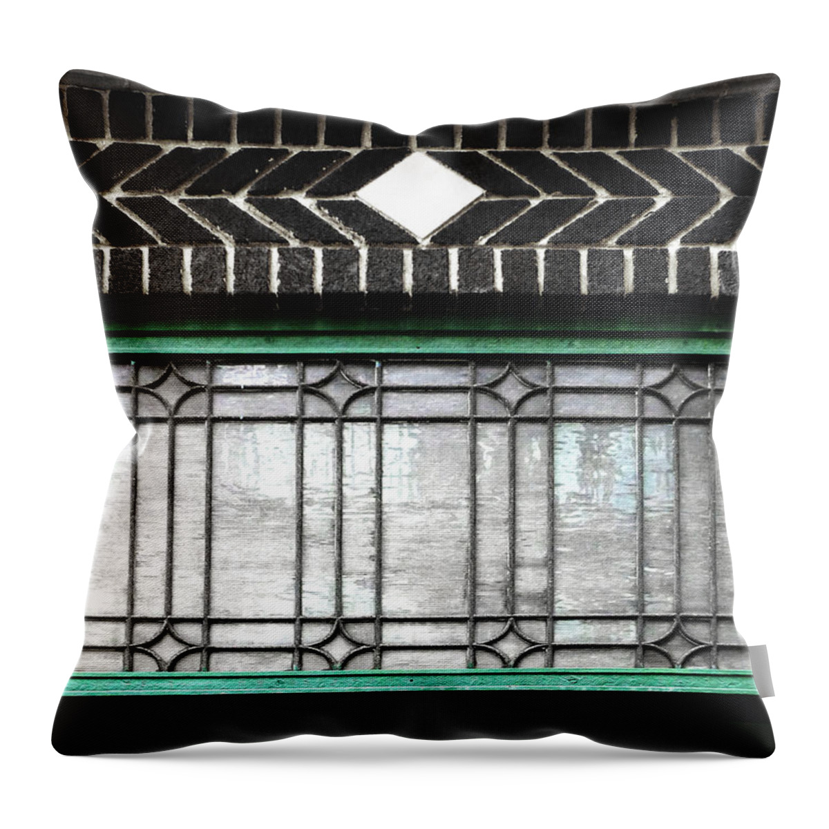 Architecture Throw Pillow featuring the photograph Glass and Bricks by Randi Kuhne