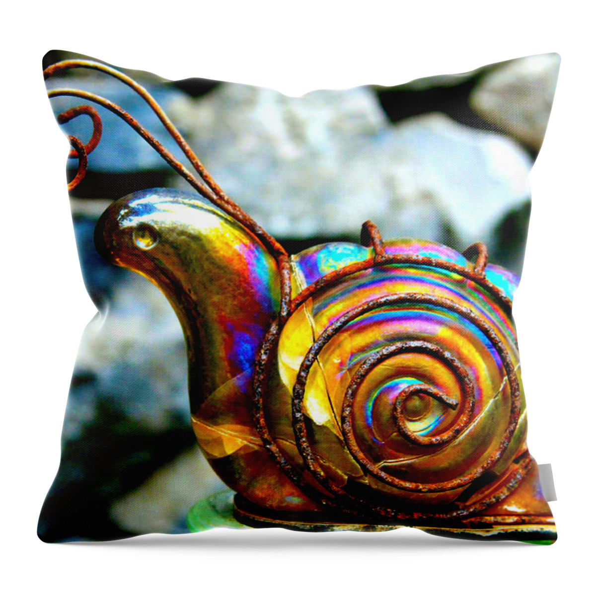 Snail Throw Pillow featuring the photograph Glass Snail Garden Art by Karon Melillo DeVega