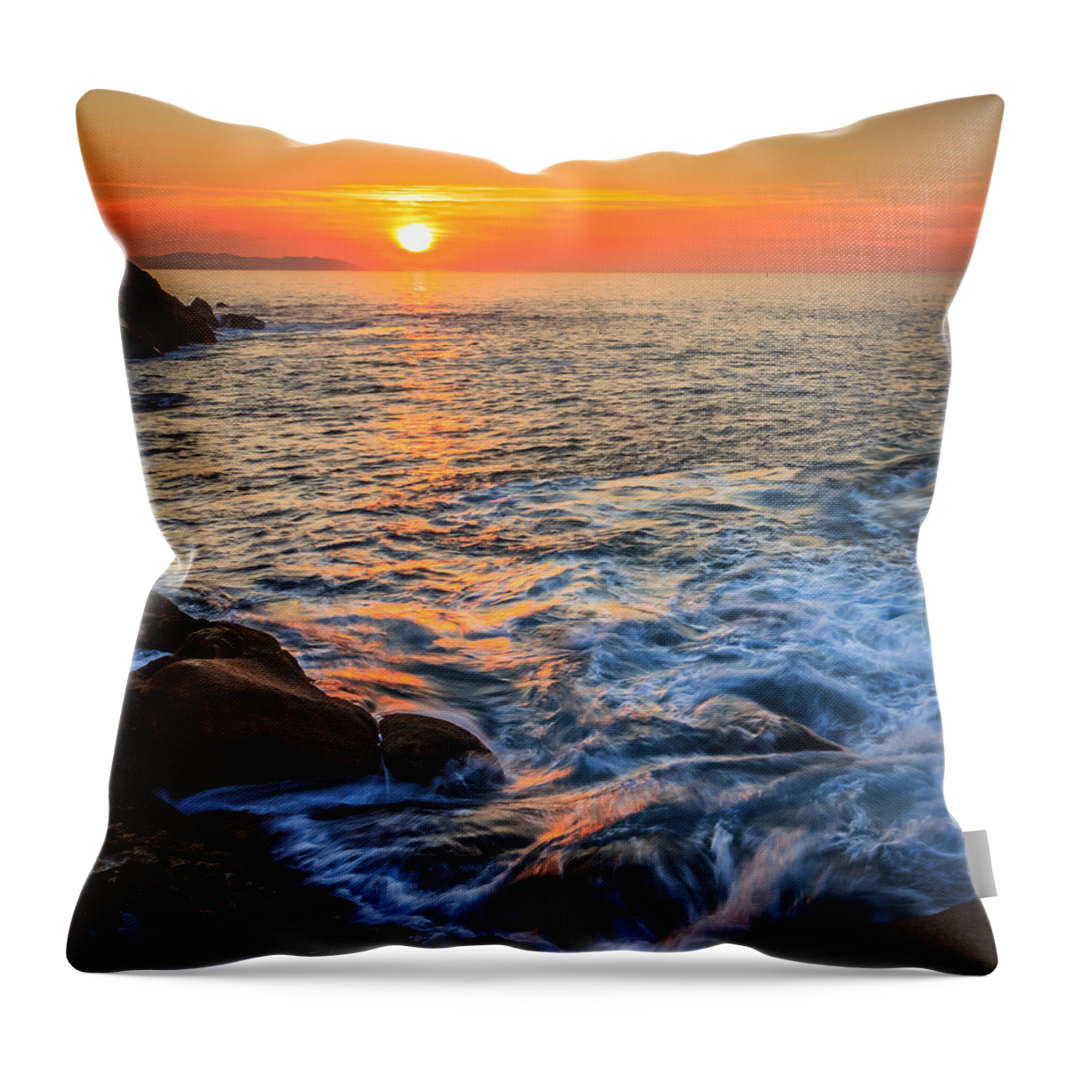 Sunset Throw Pillow featuring the photograph Gleaming Fire at Coitelada Galicia Spain by Pablo Avanzini