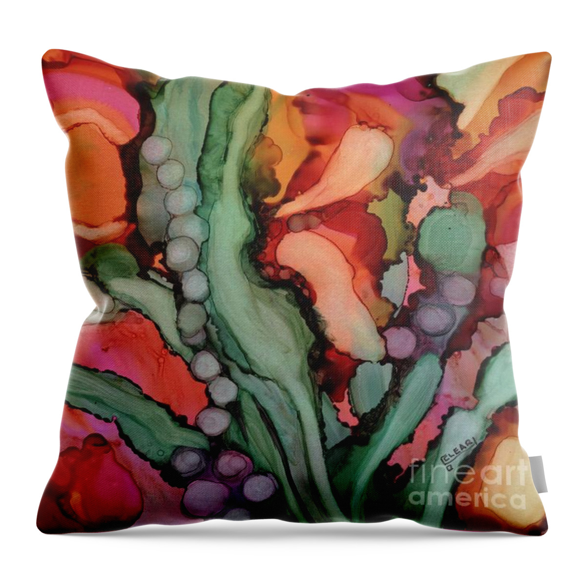 Exciting Energetic Bright Rainbow Colors Modern Throw Pillow featuring the painting Gloria's Garden by Joan Clear