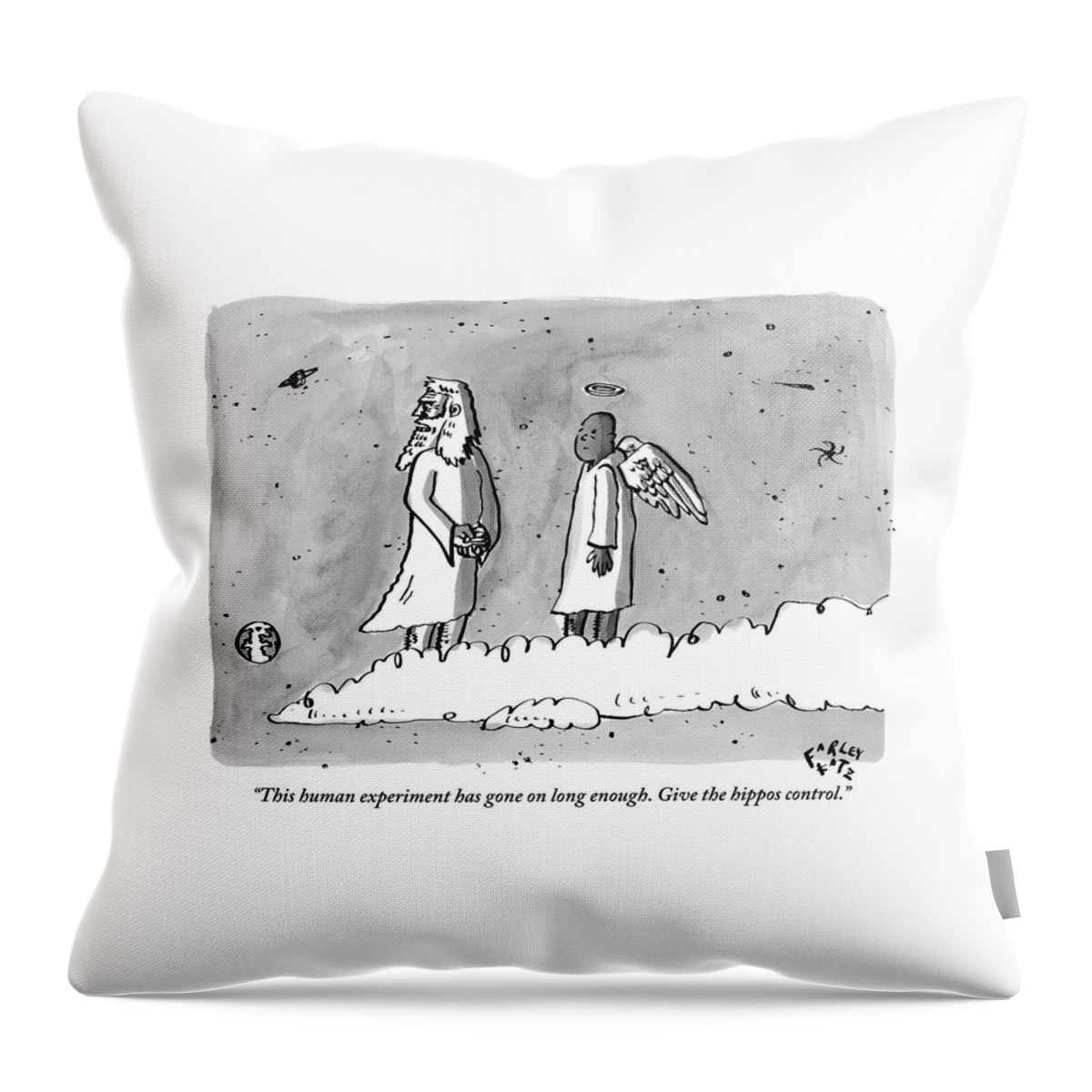 God Is Seen Standing On A Cloud Talking To An Throw Pillow